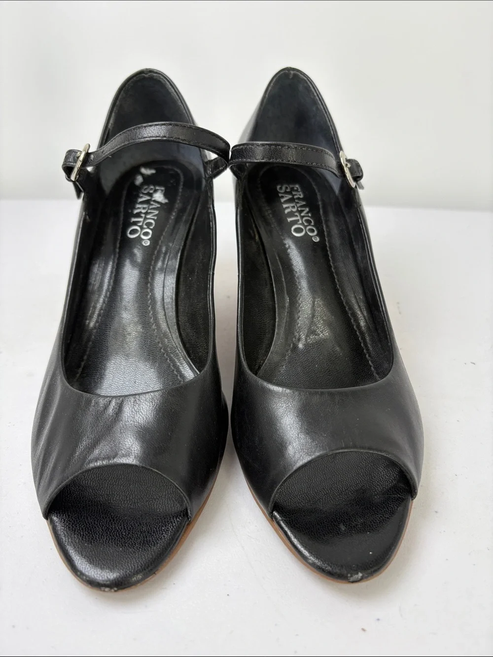 🕊️ Franco Sarto  Leather Cork Wedge Mary Jane Sandals w peep Toe